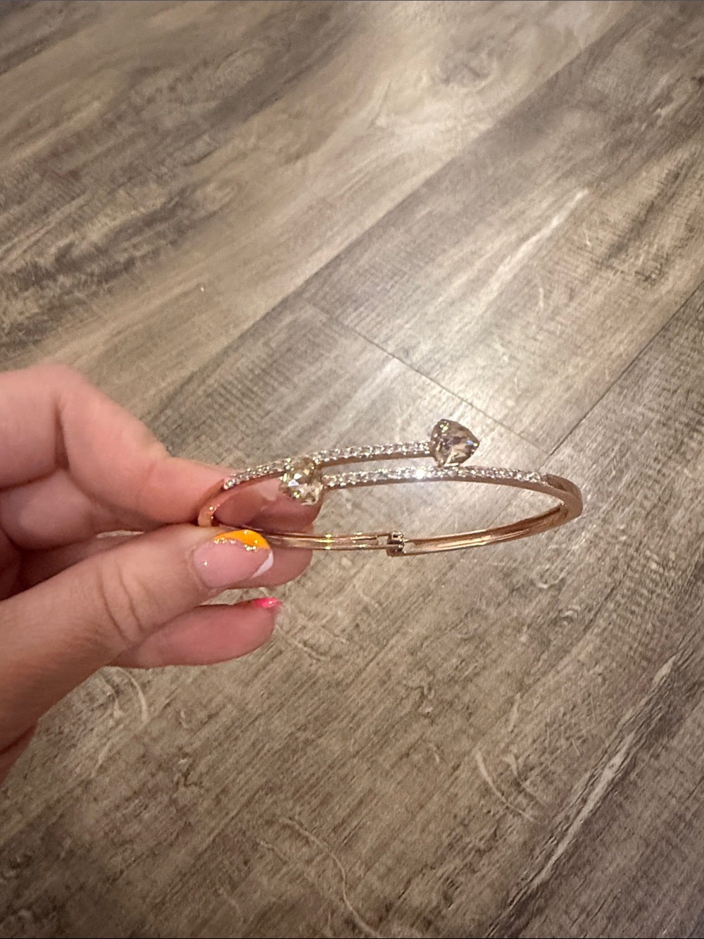 Gold Crystal Heart Bangle Bracelet - Women Jewelry